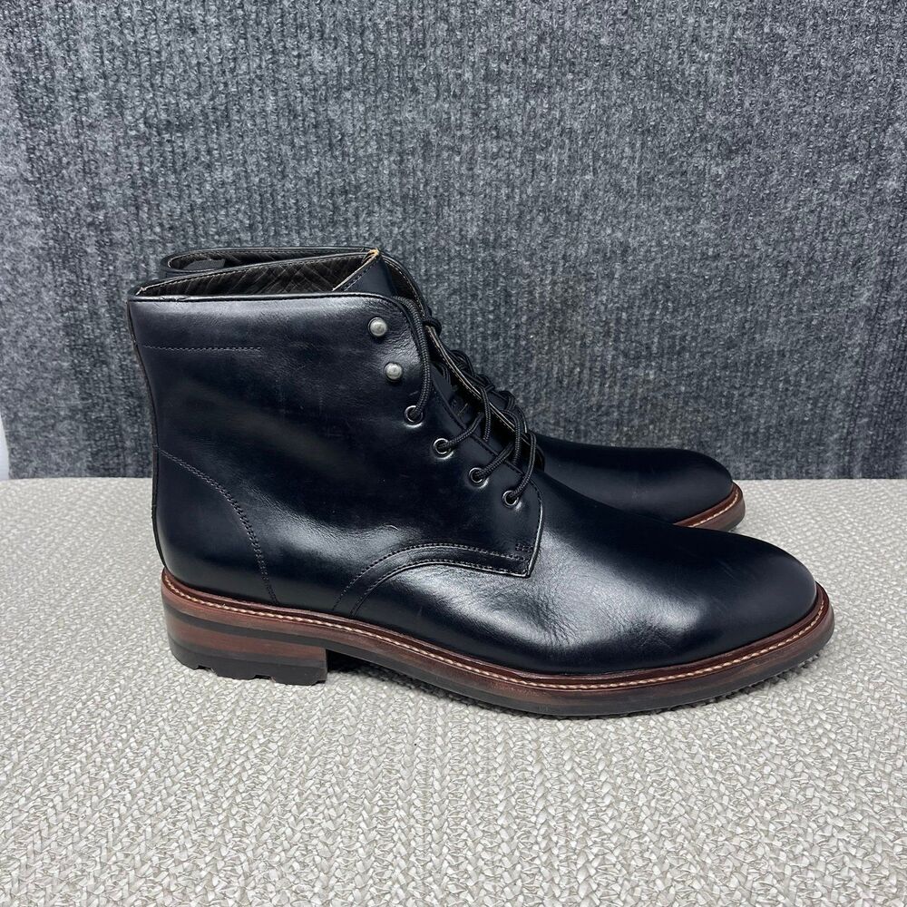 NEW Johnston & Murphy Welch Plain Toe Boots Black Leather Lace Up Mens 11 US